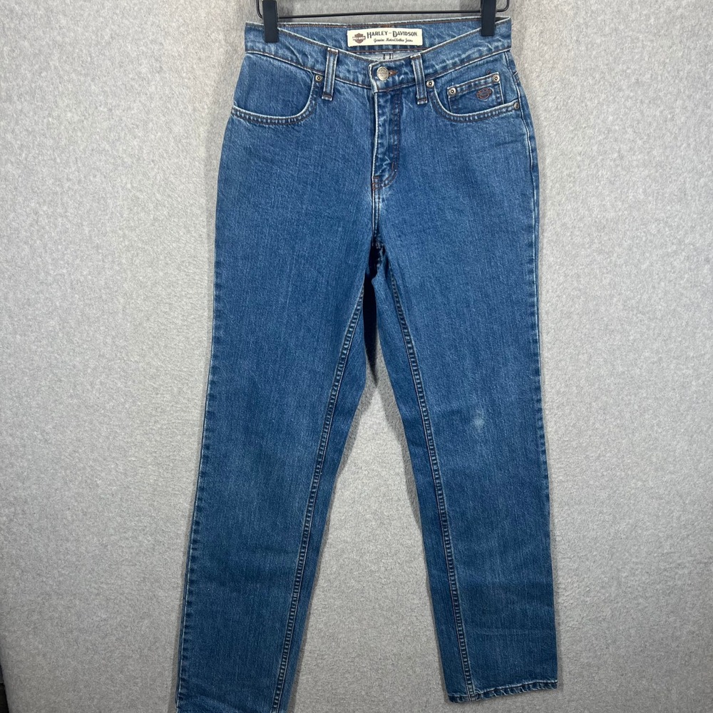 Harley Davidson Straight Leg Jeans Women Size 12 Blue Denim High Rise Moto EUC